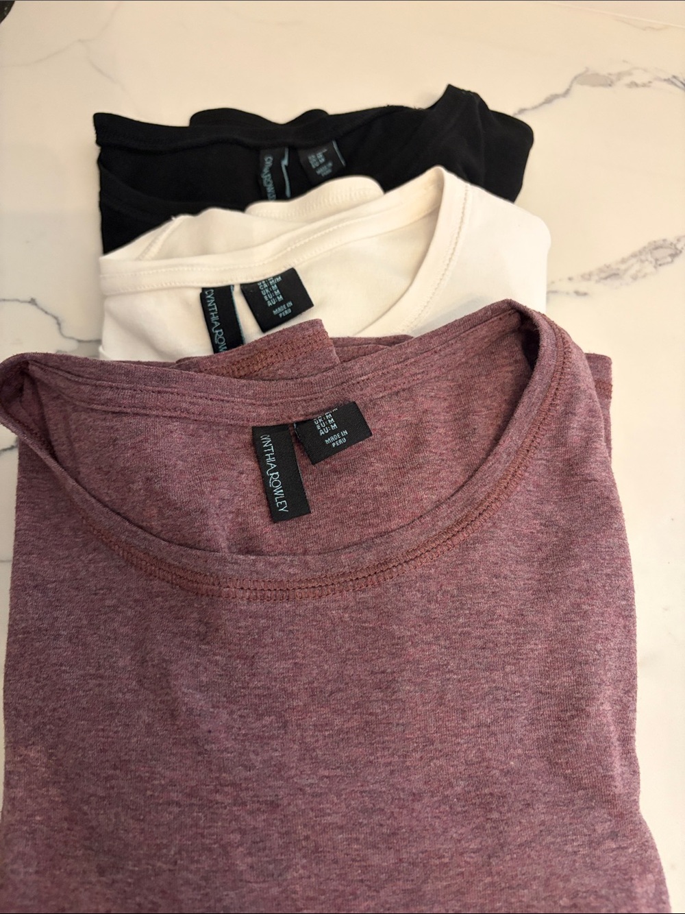 Cynthia Rowley bundle of 3 long sleeve, round neck Tee shirts.